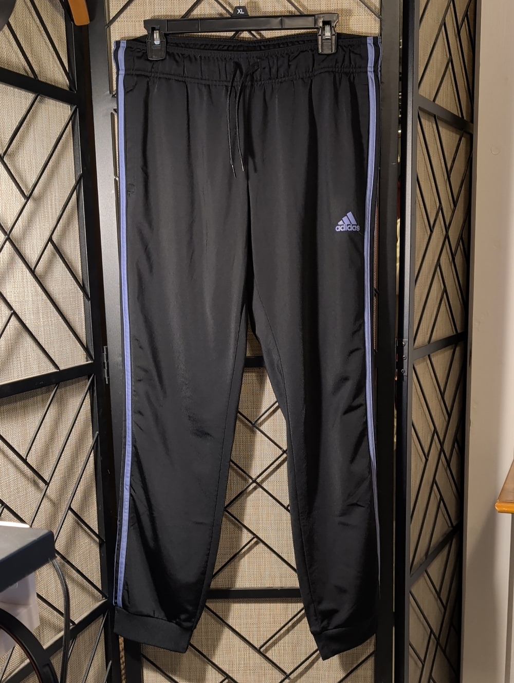 adidas Black Track Joggers with Purple Stripes